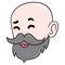 Bald old man with beard and thick mustache smiling kindly, doodle icon drawing