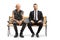 Bald punk and a businessman sitting on a bench