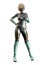 Bald Scifi Alien Woman with Gray Skin and Hand on Hip, 3D Illustration, 3D rendering