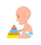 Bald Toddler Infant in Diaper Playing with Pyramid