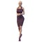 Bald Woman Standing in Maroon Knee-Length Cocktail Dress with Strappy High Heels , 3D Rendering, 3D Illustration