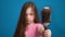 Balding problem women. Girl hand holding loss hair comb