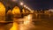 Baldwin Bridge, German: Balduinbrucke. Medieval stone bridge in Koblenz by night, Germany