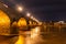 Baldwin Bridge, German: Balduinbrucke. Medieval stone bridge in Koblenz by night, Germany