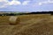 Bale of hays on meadow field on hillside