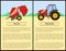 Baler and Tractor Machines Set Vector Illustration