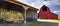 Bales of Hay by Red Barn Panorama