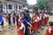Bali, December 2019. a medical student play some game with elementary school stucent