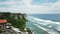 Bali Indonesia. Aerial View Coastline Buildings on Cliffs and Ocean Waves