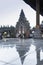 Bali, Indonesia - Apr 11, 2019. - temple gate in Pura Ulun Danu Bratan temple with reflection on floor in Bratan lake, is famous