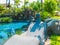 Bali, Indonesia - April 14, 2014: View of swimming pool at St. Regis Resort