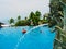 Bali, Indonesia - December 30, 2008: View of swimming pool at The Ritz-Carlton resort