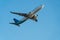 BALI/INDONESIA-JUNE 06 2019: Garuda Indonesia, one of the airlines in Indonesia which join the sky team, is flying over the blue