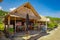 BALI, INDONESIA - MARCH 11, 2017: Beautiful sunny day with a small typical cabin in the beach of Pantai pandawa, in Bali