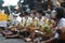 BALI,INDONESIA-MAY 12 2021: The life of the Balinese Hindu community at the time of the Covid-19 Pandemic. Religious activities