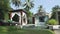 Bali, Indonesia, November, 2016: A view of the territory of the tropical resort with the pool palm trees