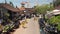 BALI, INDONESIA - OCTOBER 9, 2018: Aerial view of balinese ceremony in a small village close to Ubud area. Hindu