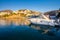 Bali, Island Crete, Greece, - June 24, 2016: Beautiful morning scenery with mountains, bay of Mediterranean sea and a pier