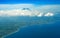 Bali seashore Agung volcano aerial