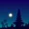 Bali temple vector silhouette night sky background