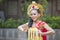 Balinese dancer shows Pendet dance in temple