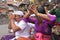 Balinese family celebrating Galungan Kuningan holidays in Bali Indonesia