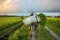 Balinese farmer with a bicycle. Rural balinese scene.