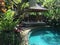 Balinese garden and pool in Ubud, Bali, Indonesia