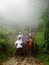 Balinese Hindu People in the Fog