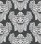Balinese lion god Barong mask in doodle style seamless pattern