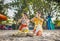 Balinese women prayed in front of Kuta Beach, Bali, Indonesia.