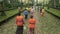 Balinese women walking out of temple in Sangeh