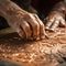 balkans closeup hands of artisan chilseling carving coppy
