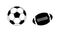Ball for american football and soccer ball. American football ball oval icon and soccer ball circle icon
