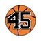 Ball of basketball symbol with number 45