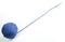 A ball of blue yarn with a long thread located diagonally. I
