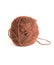 Ball of brown wool thread for knitting isolated