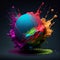 Ball with colorful paint splash, dynamic vibrant color, sport and leisure activity, generative AI