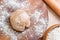 Ball of dough from wholegrain flour for tortellini.