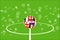 The ball from the flags of England, Belgium, France and Croatia on the background of a football field