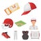 Ball, helmet, bat, uniform and other baseball attributes. Baseball set collection icons in cartoon style vector symbol