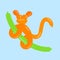 Ball monkey on a green rope. Cartoon animal character.