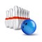 Ball and pins of bowling. Vector realistic skittles with ball is