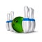 Ball and pins of bowling. Vector realistic skittles with ball is