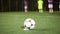 Ball placed on a penalty spot, football (soccer) player strikes on goal