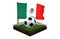 Ball for playing football and national flag of Mexico on field with grass