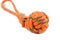 Ball-shaped keyring woven from orange paracord with reflective stripes