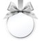 Ball with silver satin ribbon bow on white background