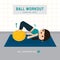 Ball Workout. Woman doing Stability ball exercise and yoga training at gym home, stay at home concept. Character Cartoon Vector il