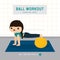 Ball Workout. Woman doing Stability ball exercise and yoga training at gym home, stay at home concept. Character Cartoon Vector il